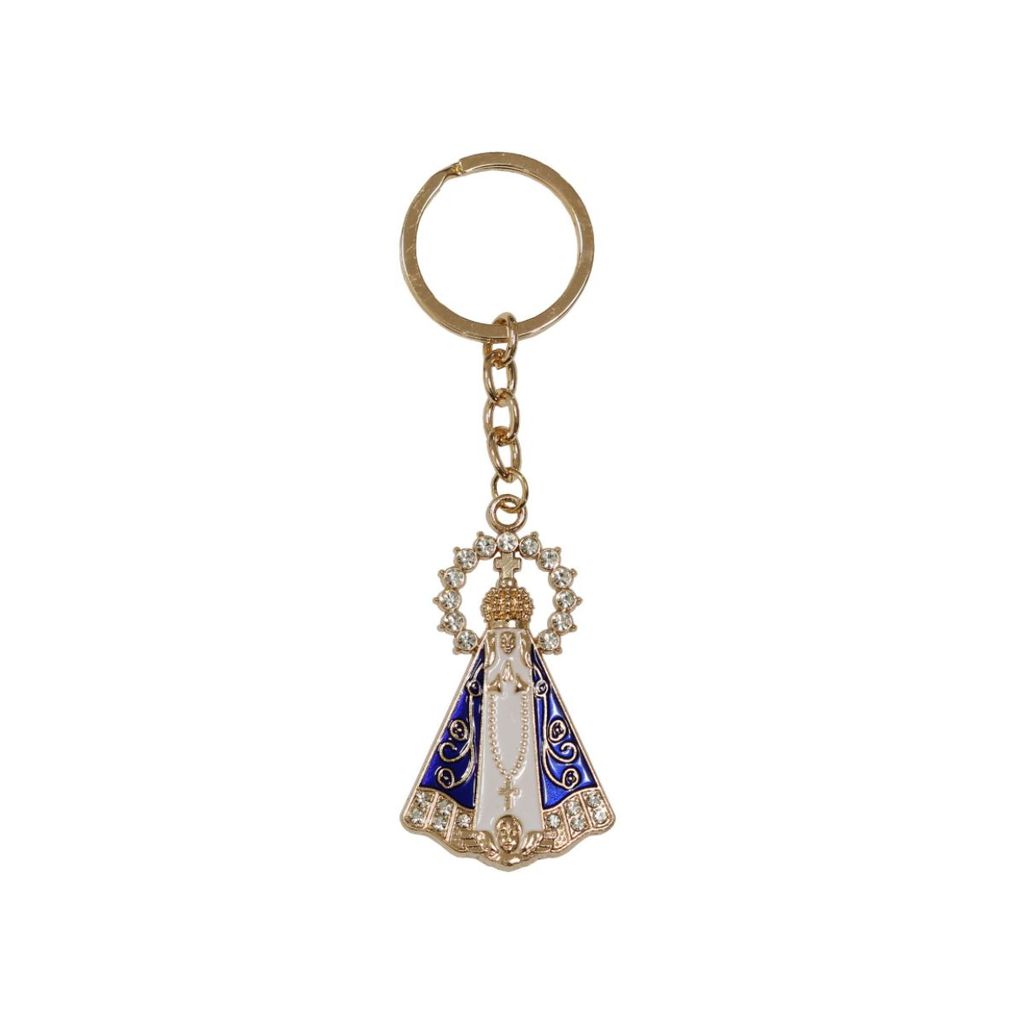 Chaveiro Nossa Senhora Aparecida Coroa Corpo Branco Metal Católico Fé
