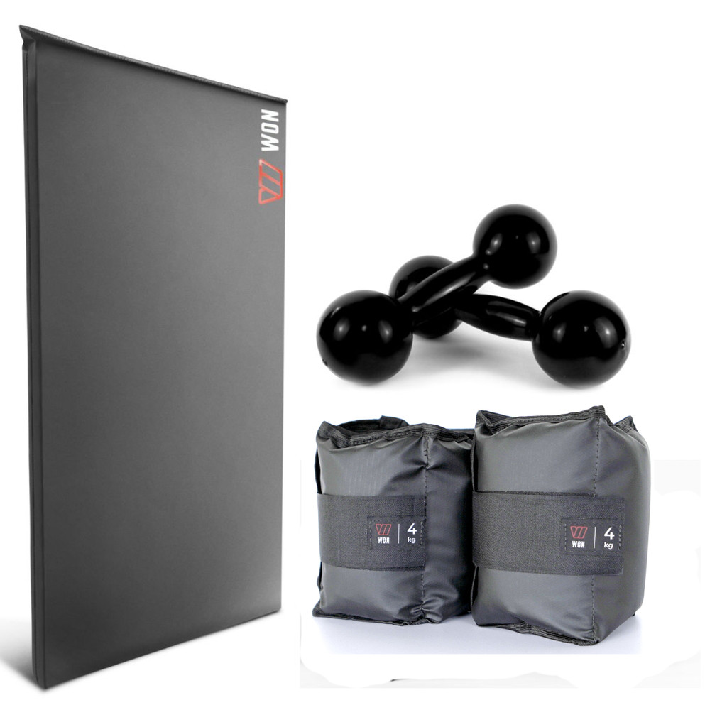 Kit Treino Colchonete + Par Caneleira 4Kg + Par Halter 0,5Kg