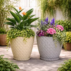 Vaso para planta decorativo em polietileno redondo estilo diamante PP com Prato