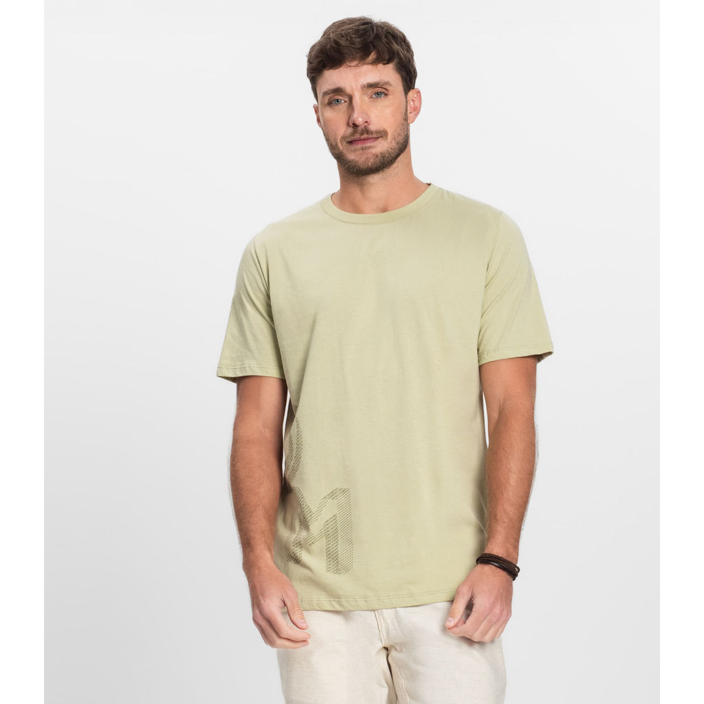 Camiseta Masculina Manga Curta Meia Malha Diametro Verde