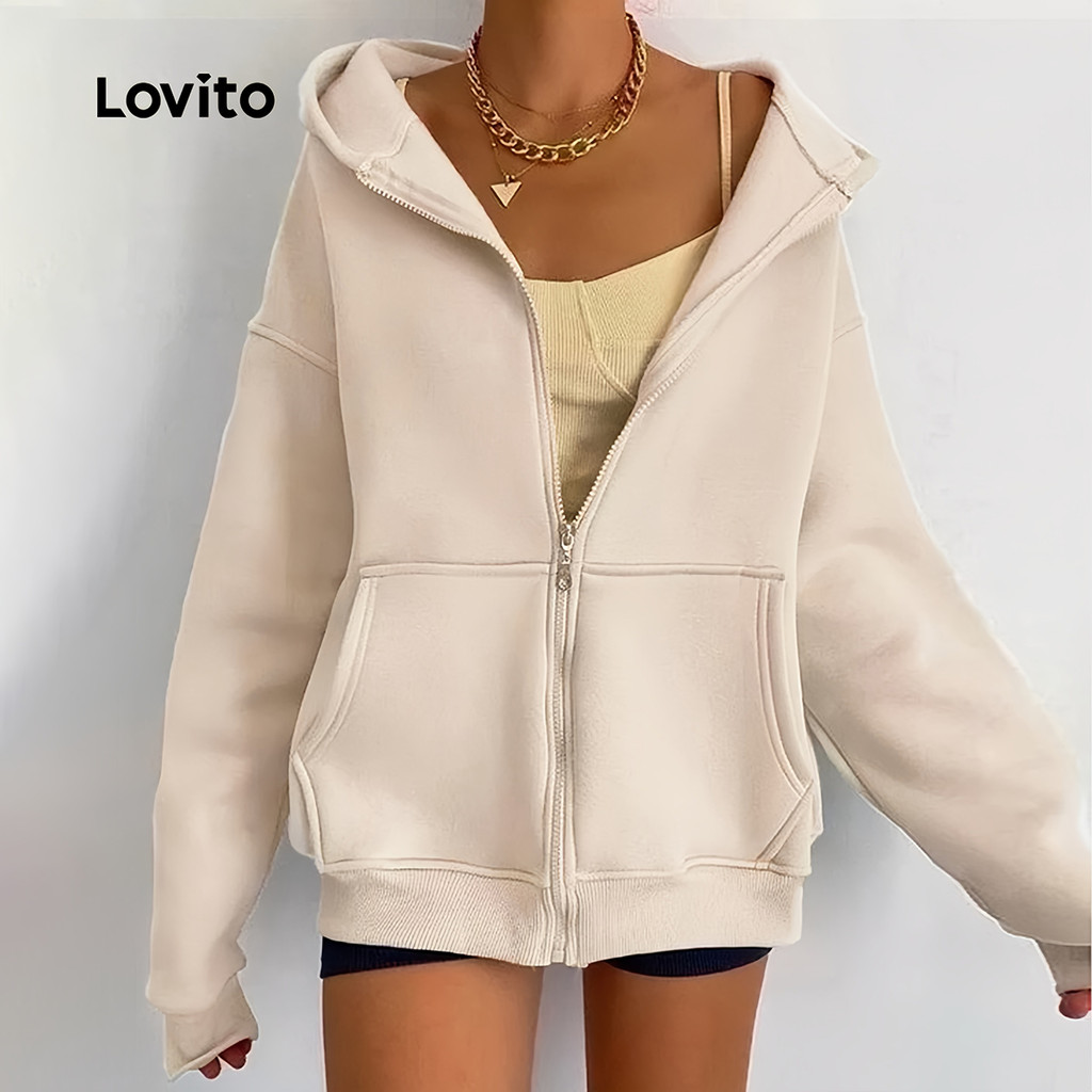 Lovito  Casaco Casual com Zíper No Bolso Primavera/verão Damasco para Mulheres LNL134193 em Oferta na Shopee