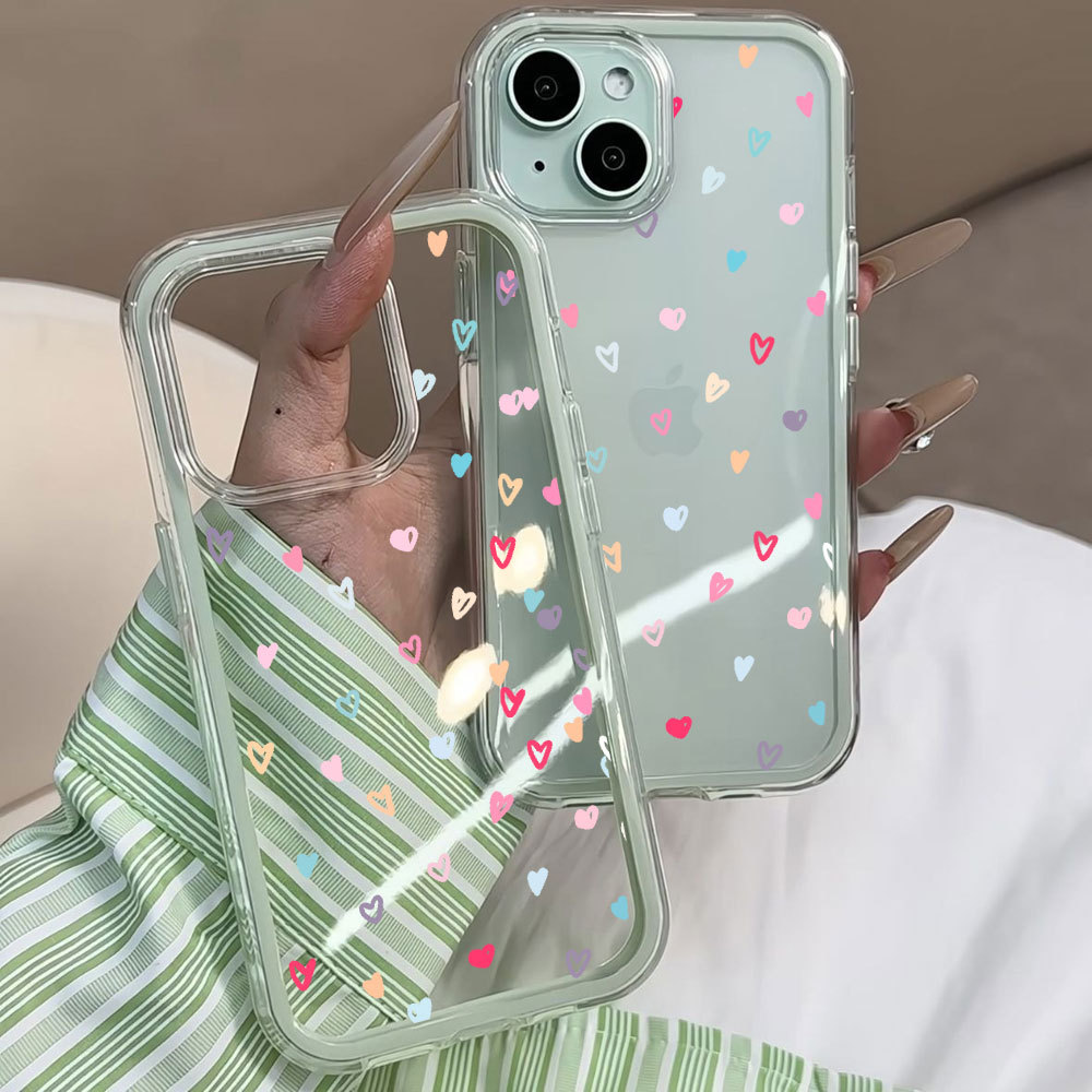 2 Em 1 Caso Claro Para iPhone 17 Pro Max 13 11 12 16 15 14 Plus Macaron Quadro Colorido Amor Corações Capa Macia CHOUDE6