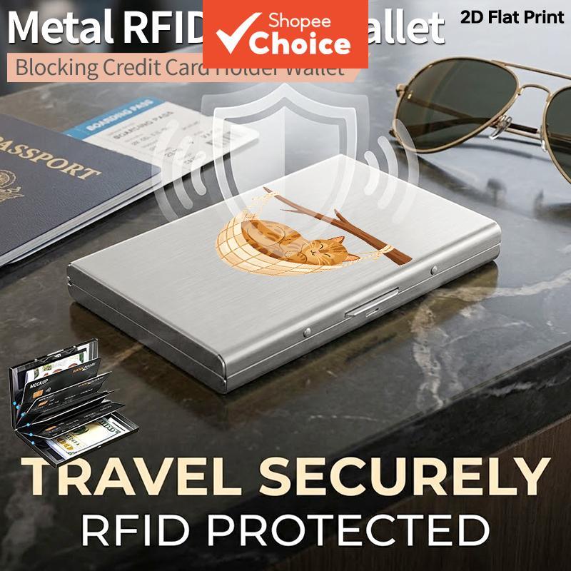  Elegante Porta-cartões Metálico Antifurto com Estampa Floral de Borboleta Azul Dourada, Acabamento Fosco com Carga