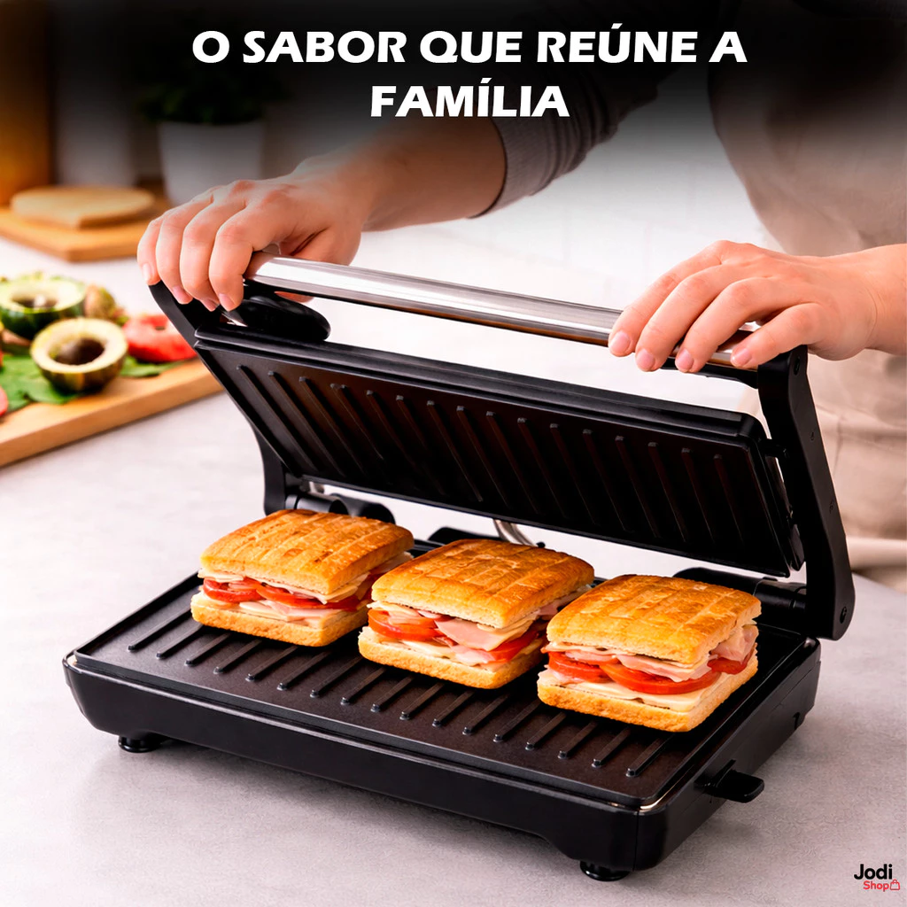 Mini Grill Grelha Sanduicheira Inox 750w Antiderrapante Alça Led Indicador — imagem 1