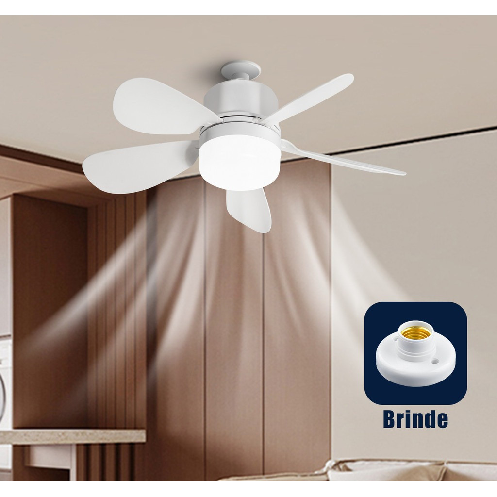 Ventilador de Teto com Luz Silencioso Controle Remoto Economica Instalação Fácil LED Bivolt E27