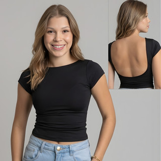 Blusa Baby Tee Feminina Básica Costa Nua Manga Curta Suplex Premium
