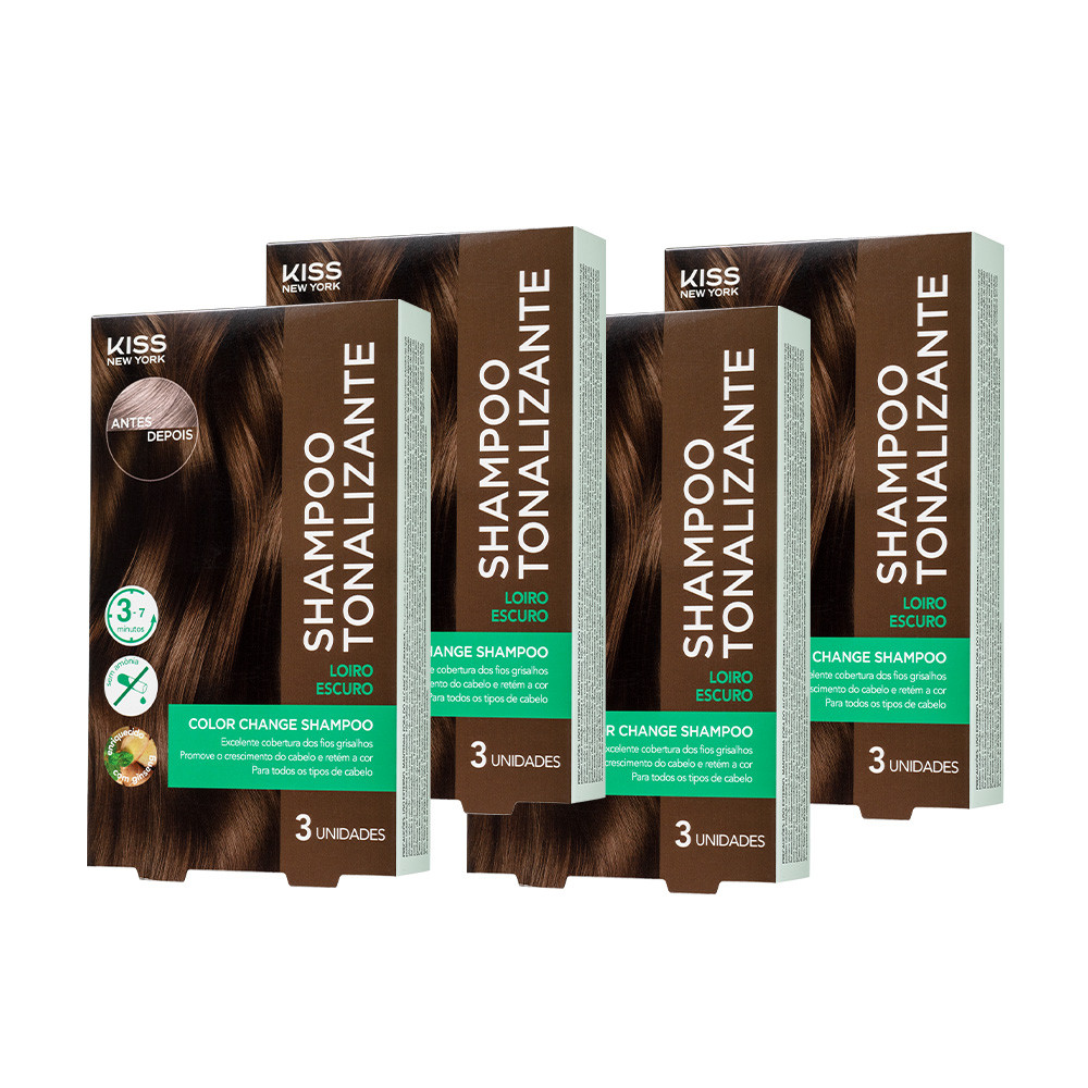 Kit com 4 Shampoos Tonalizantes Color Change Loiro Escuro - Kiss New York