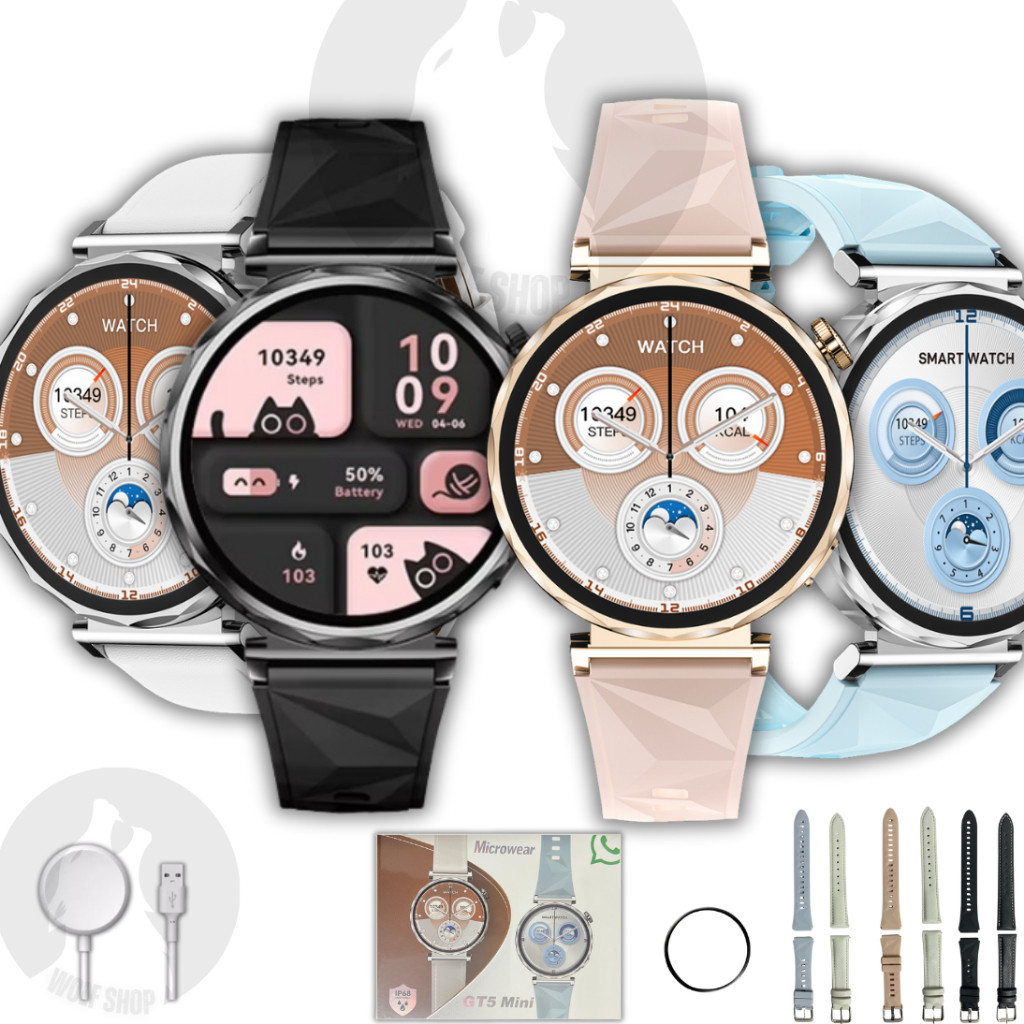 Smartwatch Microwear GT5 Mini 2026 41MM Feminina Redondo GPS ChatGPT IP68 2 Pulseiras.