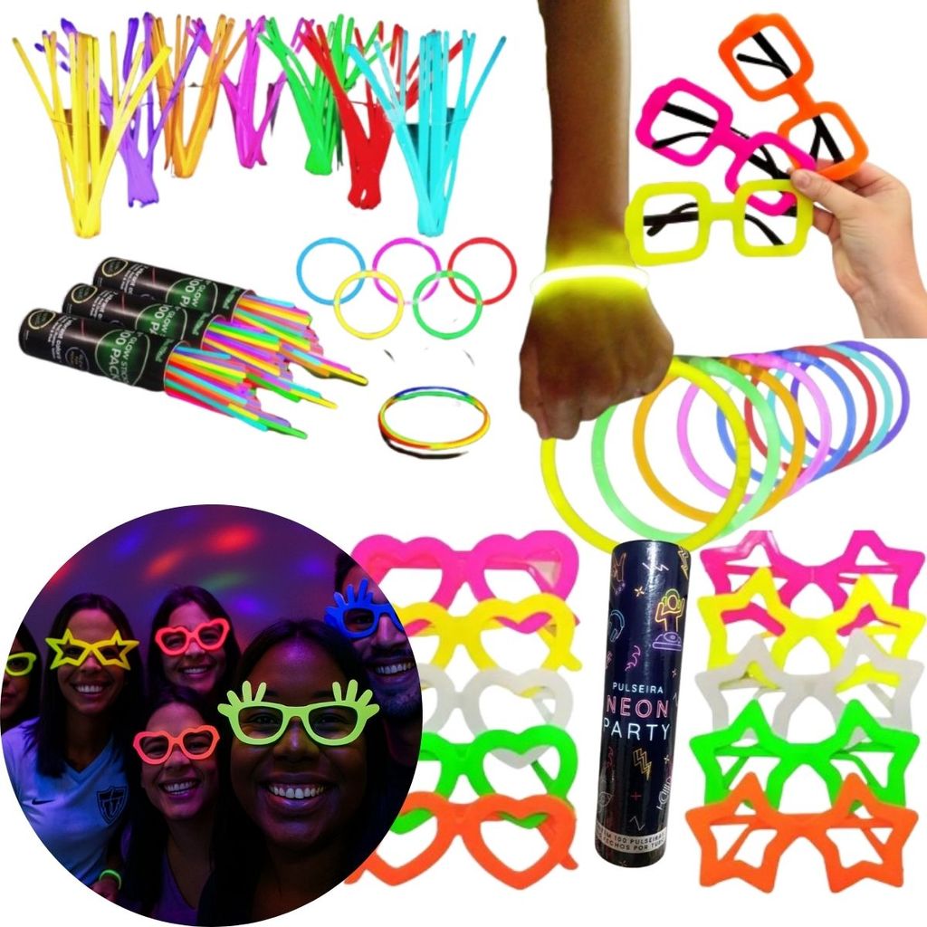 Kit Balada Neon muitas pçs Completo Adereços Festa Casamento Formatura