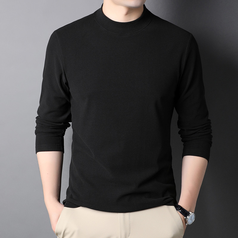 Camisa de fundo masculina 2026 novo estilo dupla face alemão veludo meados de gola alta masculina de manga comprida cami