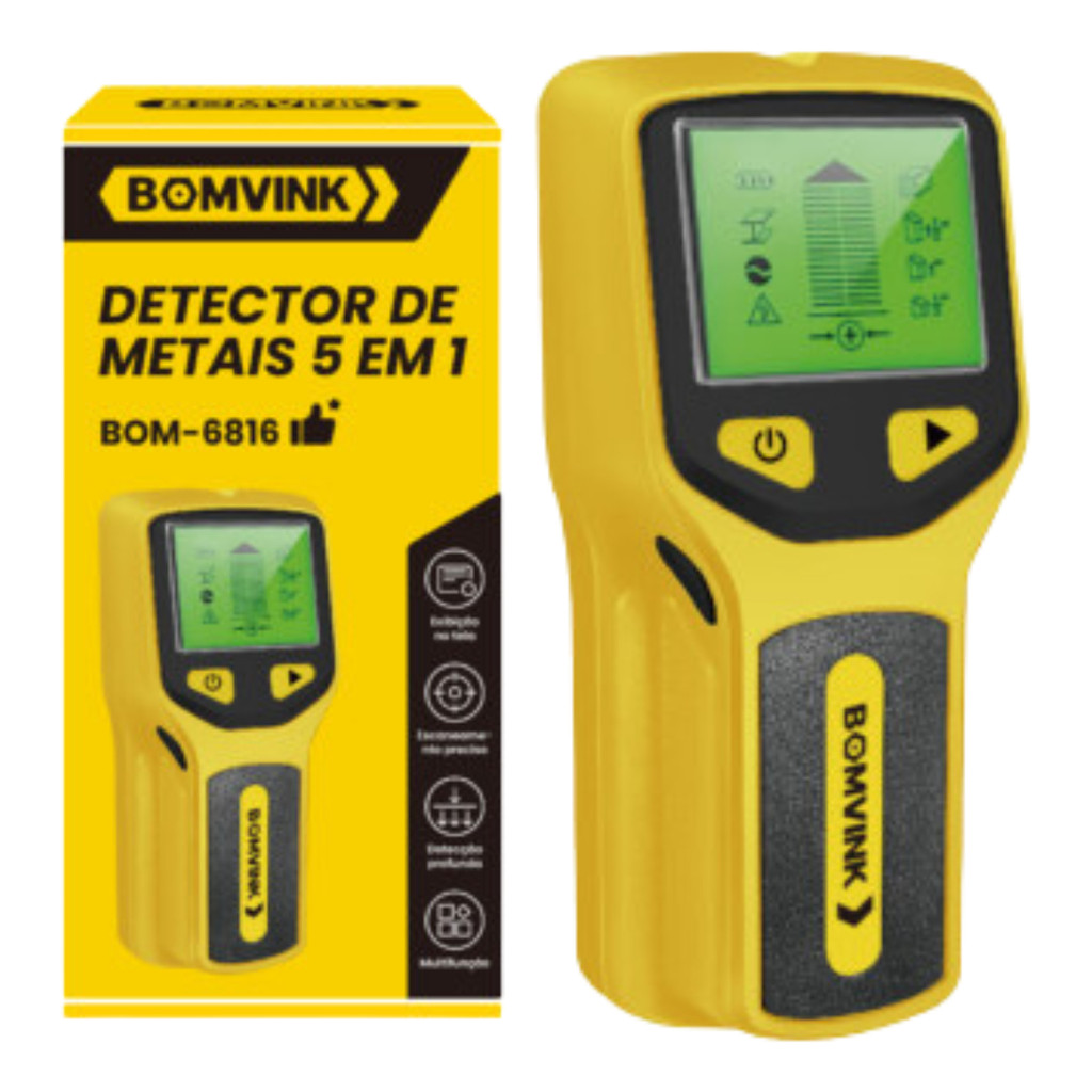Detector De Metais 5 Em 1 Bomvink Bom-6816 Amarelo E Preto