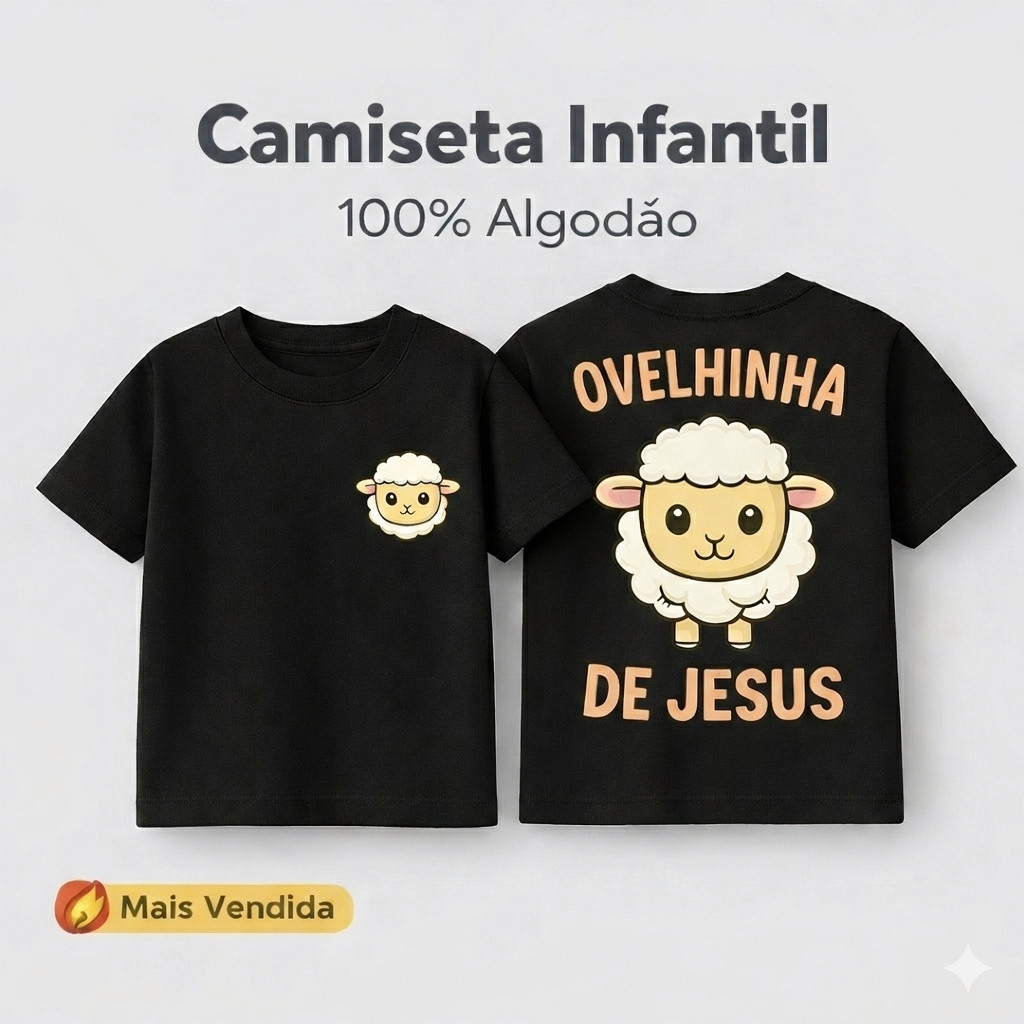 Camiseta Infantil Unisex Ovelhinha de Jesus – Camisa Cristã Gospel para Crianças Streetwear