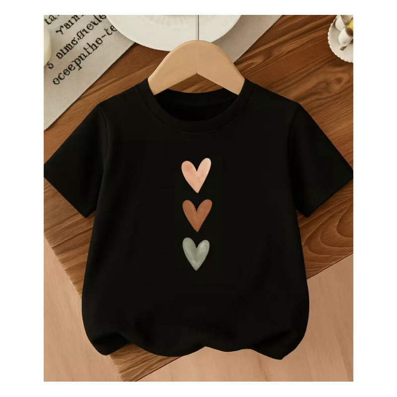 Camiseta Algodão Infantil Estampada Feminina Corações Marrom 333 Passeio Lazer Presente Aniversário Dia das Crianças
