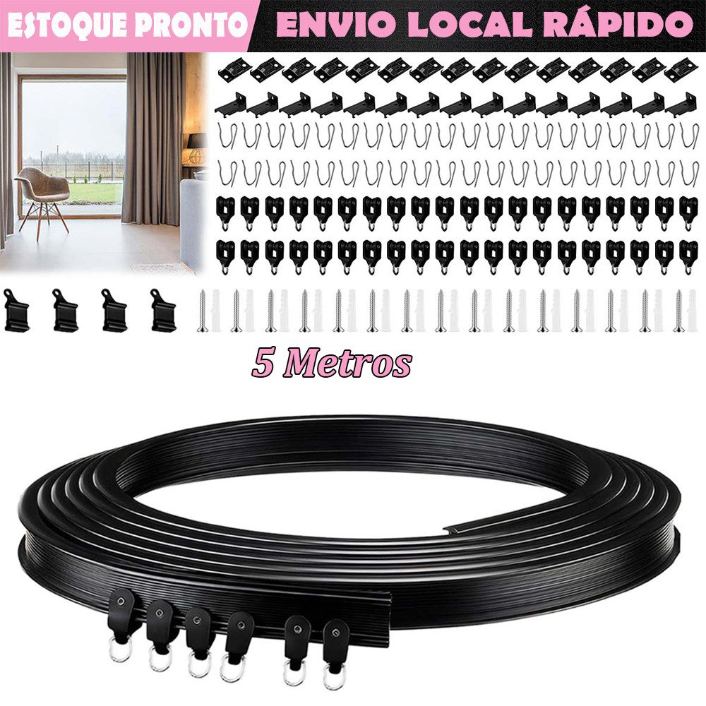 5 metros Trilho Para Cortina De Teto Kit Para Com Acessórios De Instalação Para Janelas Cortinas Chuveiro RV Preto