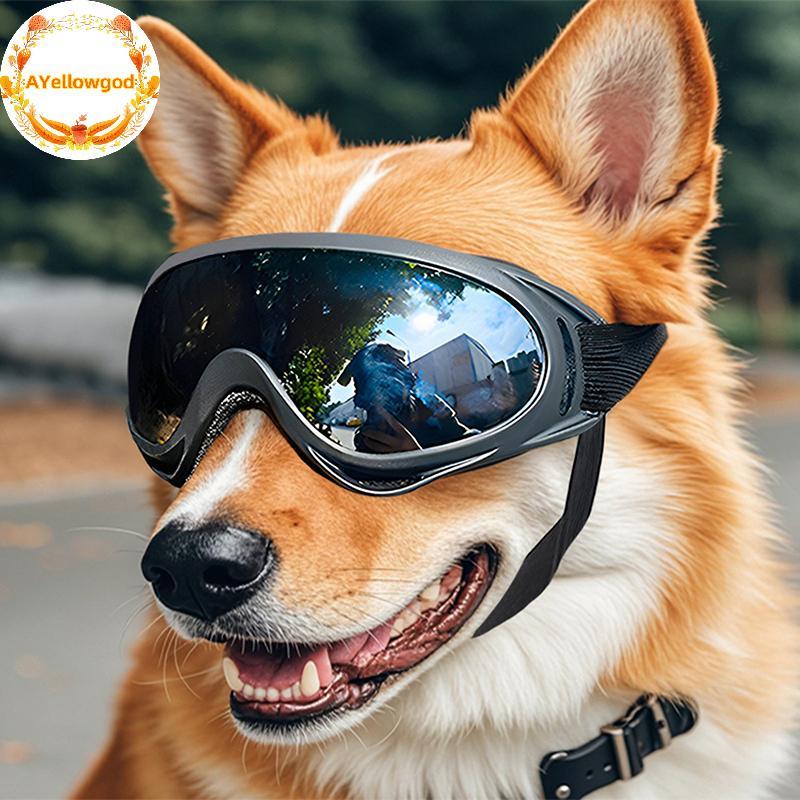 AYellowgod Óculos Para Cães De Raça Média E Grande , De Sol Com Alças Ajustáveis , Proteção UV Cachorro , Filhote De Equ