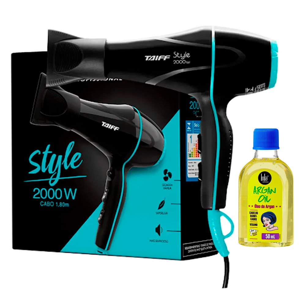 Secador Taiff Style Preto 2000W 220V + Óleo Lola Argan 50ml em Oferta na Shopee
