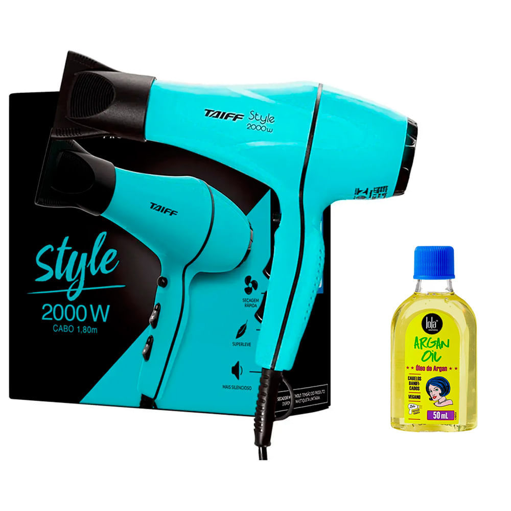 Secador Taiff Style Azul Tiffany 2000W 220V + Óleo Lola Argan 50ml