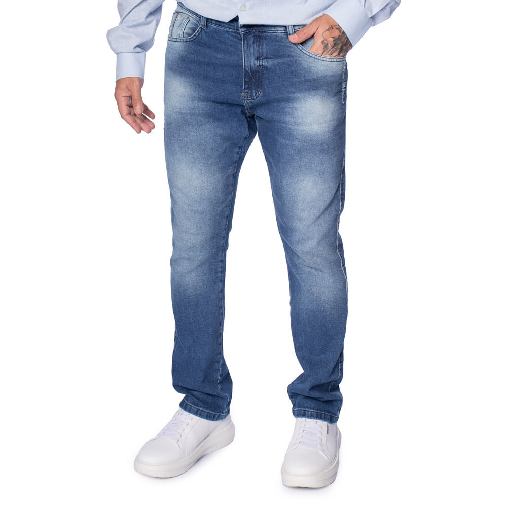 Calça Jeans Masculina Gangster Reta Azul