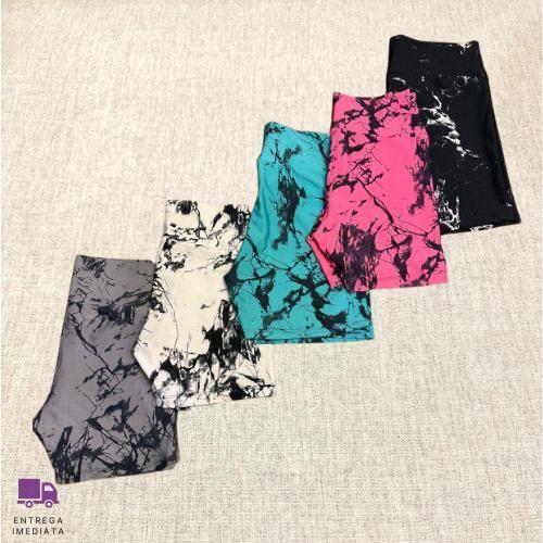 Kit 5 Shorts Fitness Marmorizado Feminino Cintura Alta em Oferta na Shopee