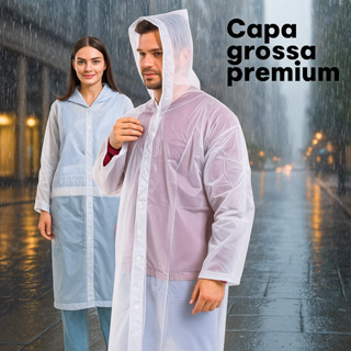 Capa de Chuva Longa Grossa Transparente com Capuz Mega Reforçada Impermeável Unissex em Oferta na Shopee