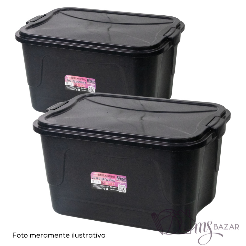 2 Containers de 15 Litros Black Com Trava -  Rae Plásticos