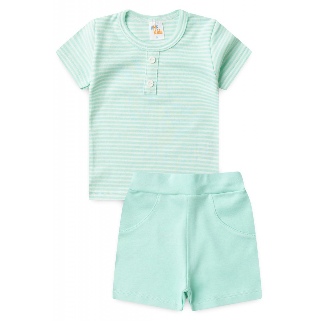Conjunto Infantil Verão Blusa Listrada e Shorts Menino