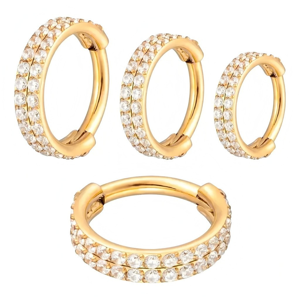 Piercing Argola Dupla Fileira de Zircônia Segmento Articulado Aço Cirúrgico PVD