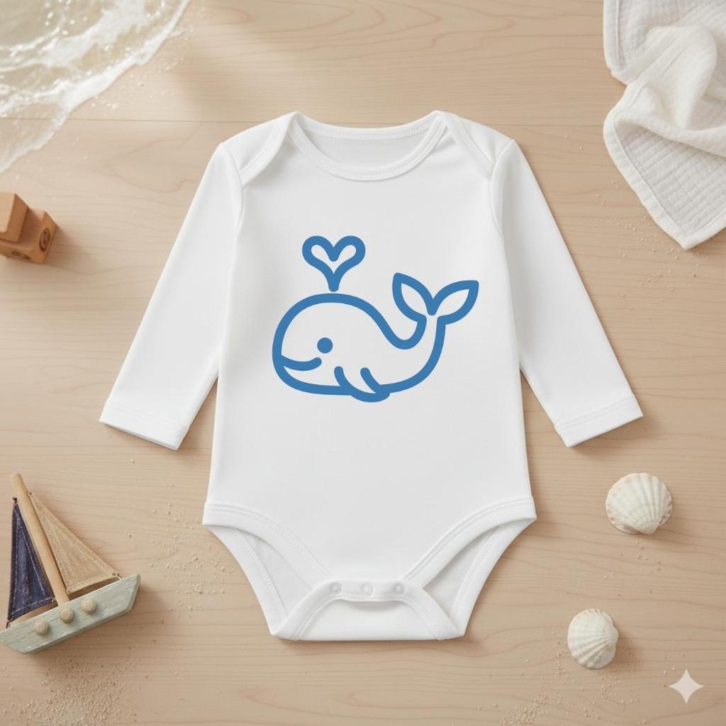 Body Bebê Infantil Proteção UV50+ Manga Longa Estampa De Baleia