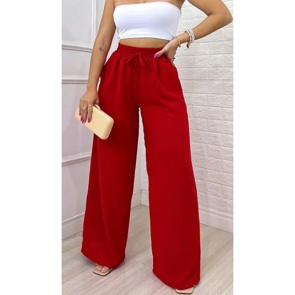 Calça Pantalona Duna Wide Leg Cintura Alta Com Bolso Com Elastico Tendencia OFERTA IMPERDIVEL