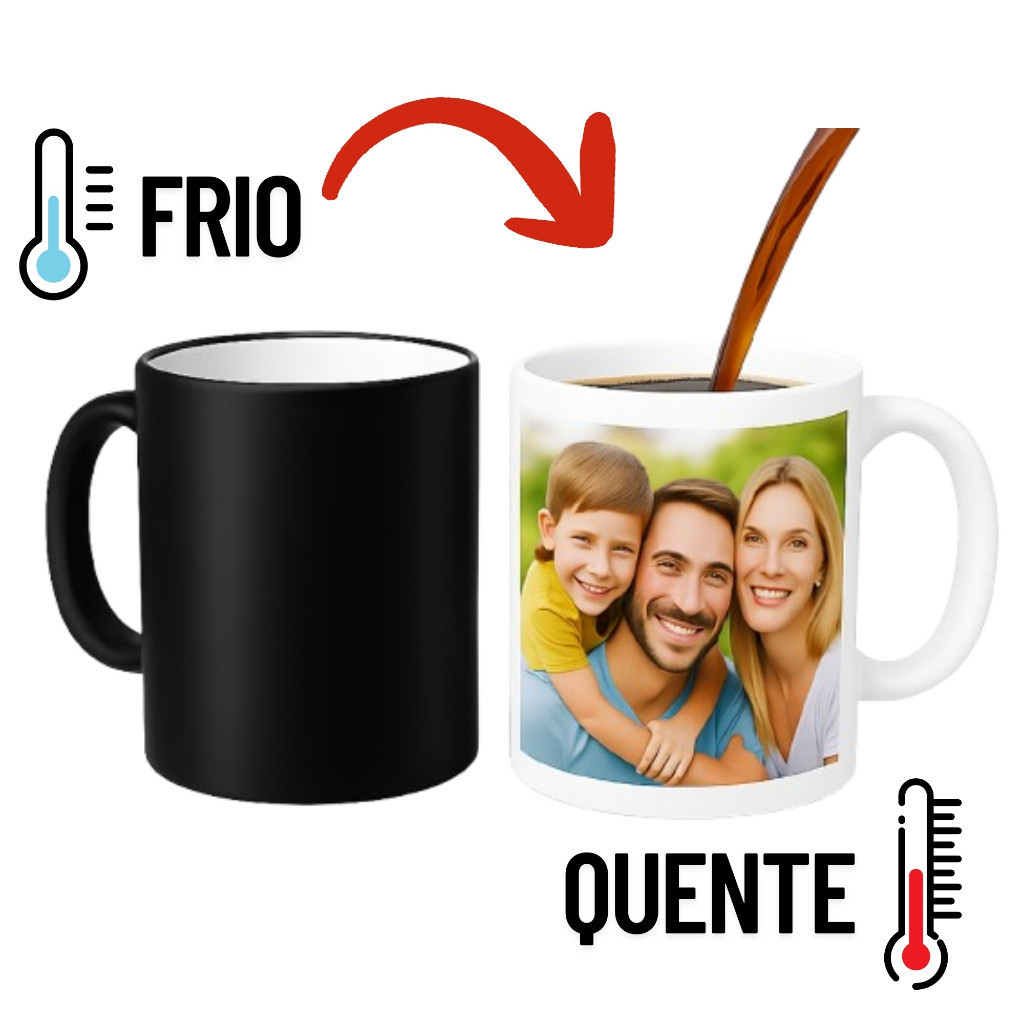 Caneca Mágica Personalizada Com Sua Foto Frase Nome Arte Logo Imagem  Preta Presente Criativo  aniversario amigo Pascoa