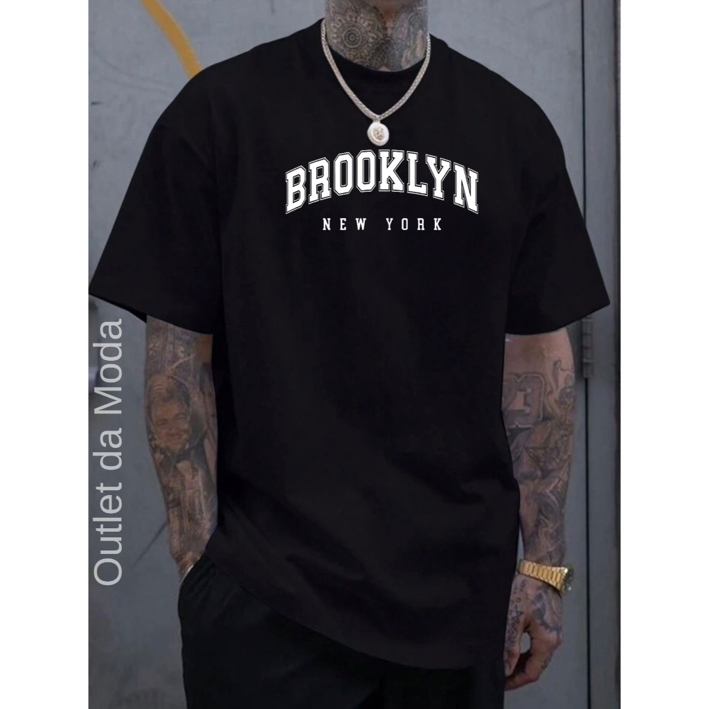 Camiseta Estampada Camisa Masculina Estilosa Academia BROOKLYN 100% Algodão Malha 30.1