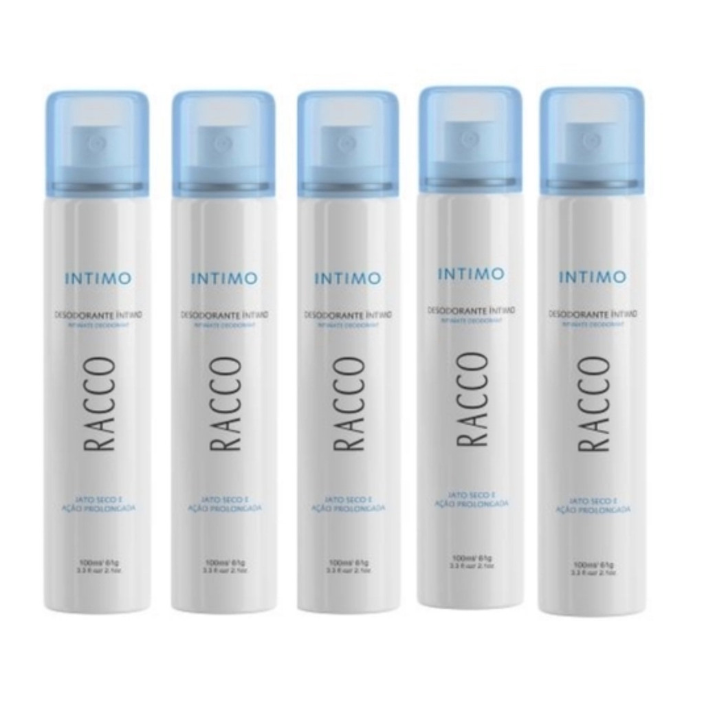 Kit C/5 Desodorante Jato Seco Feminino Íntimo Racco 100ml
