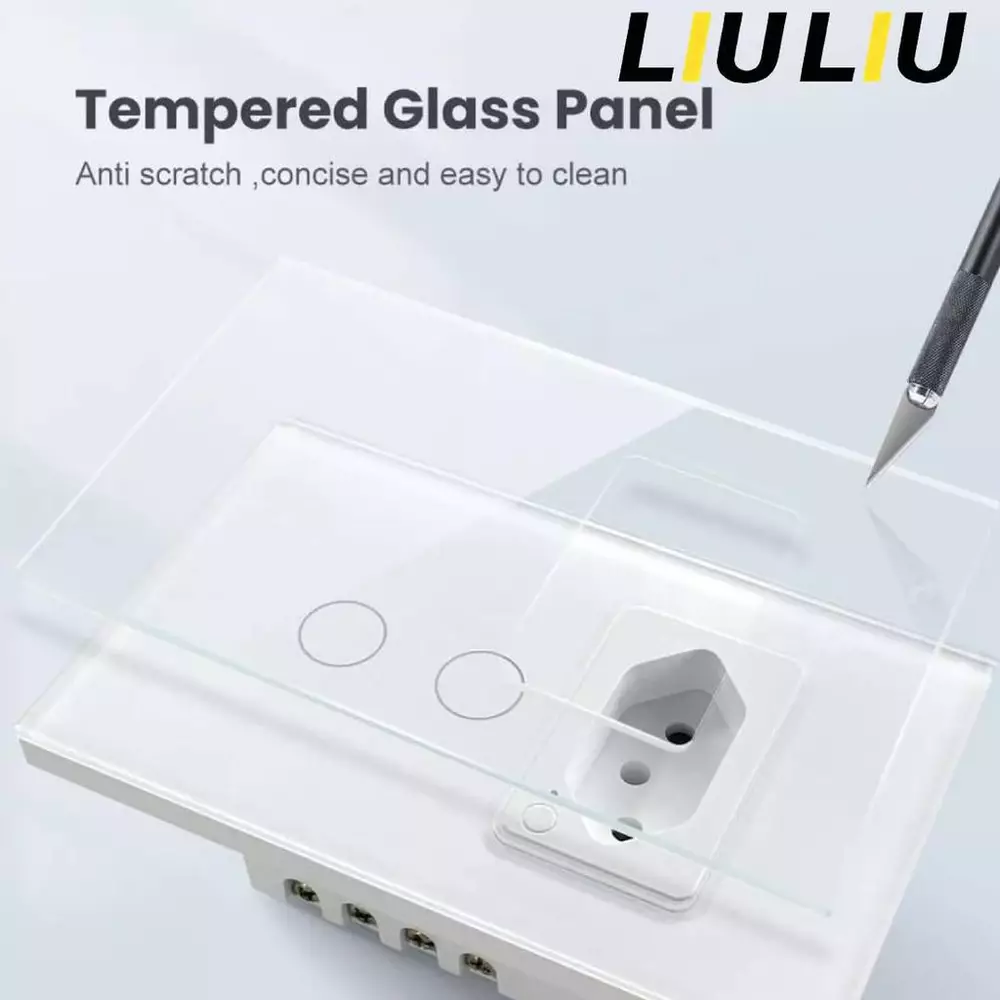 Interruptor Inteligente WiFi com Painel de Vidro Touch 2 Botões + 1 Tomada Compatível com Tuya Alexa e Google