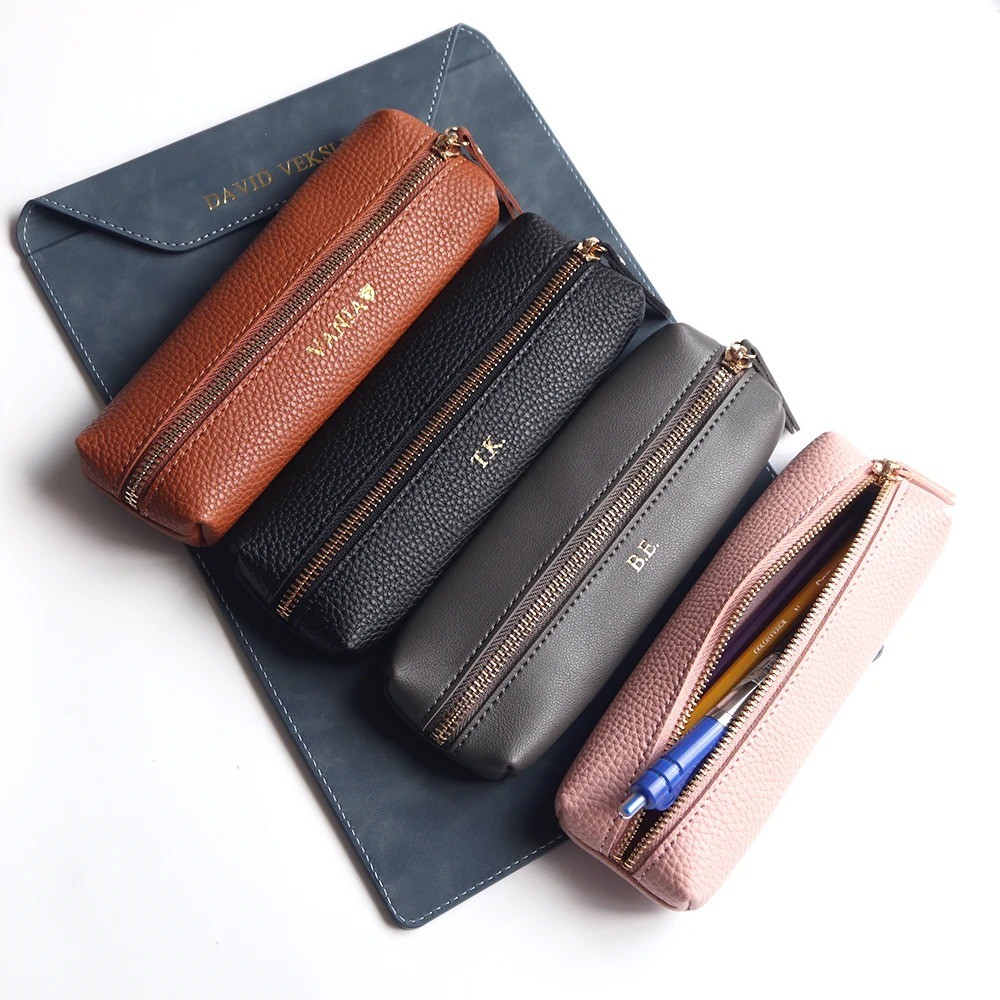 Nome Personalizado Couro Feminino Caso De Maquiagem Negócios Escola Estudante Zíper Caneta Saco Cosmético De Armazenamen em Oferta na Shopee