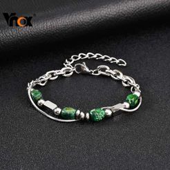 Pulseira De Contas Feitas À Mão Vnox Com Pedra Natural Para Homens , Aço Inoxidável De Camada Dupla , Presentes De Joias