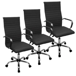 Kit 3 Cadeiras Eames Esteirinha Presidente Alta Estofada Couro