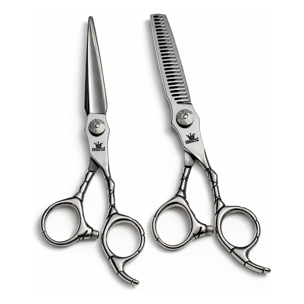 Kit Tesoura Barbeiro Profissional Fio Liso E Desfiadeira 6.0