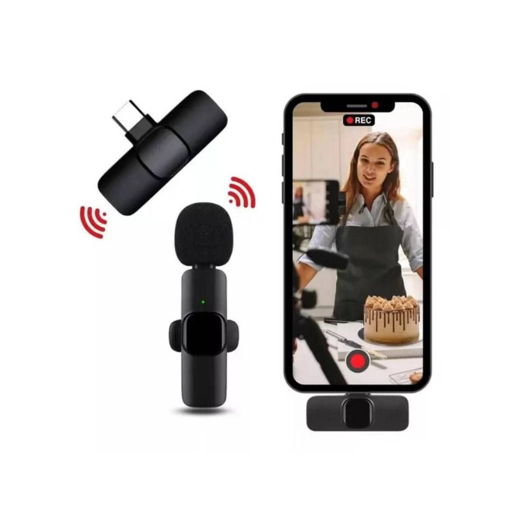 Microfone Lapela K9 Sem Fio Alta Sensibilidade Captura 360º USB-C e iPhone