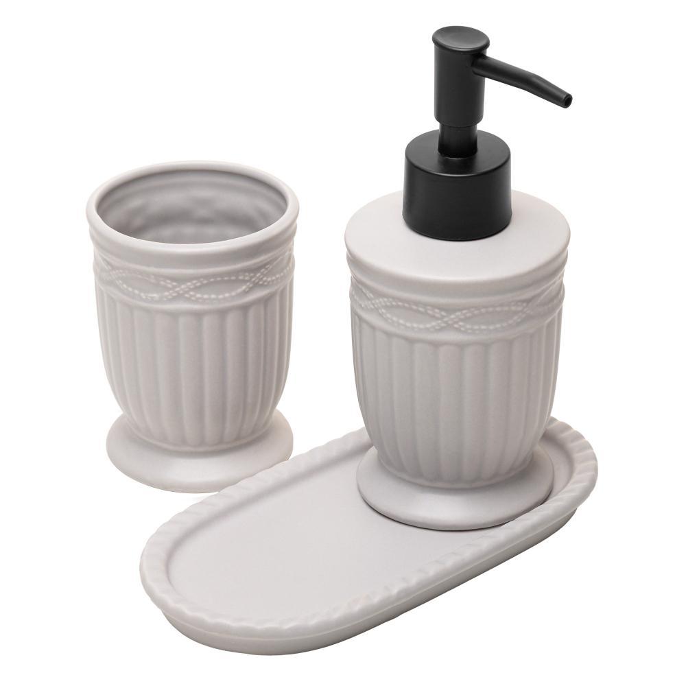 3 peças para Banheiro Lyor Greece 200ml Cinza Cerâmica em Oferta na Shopee