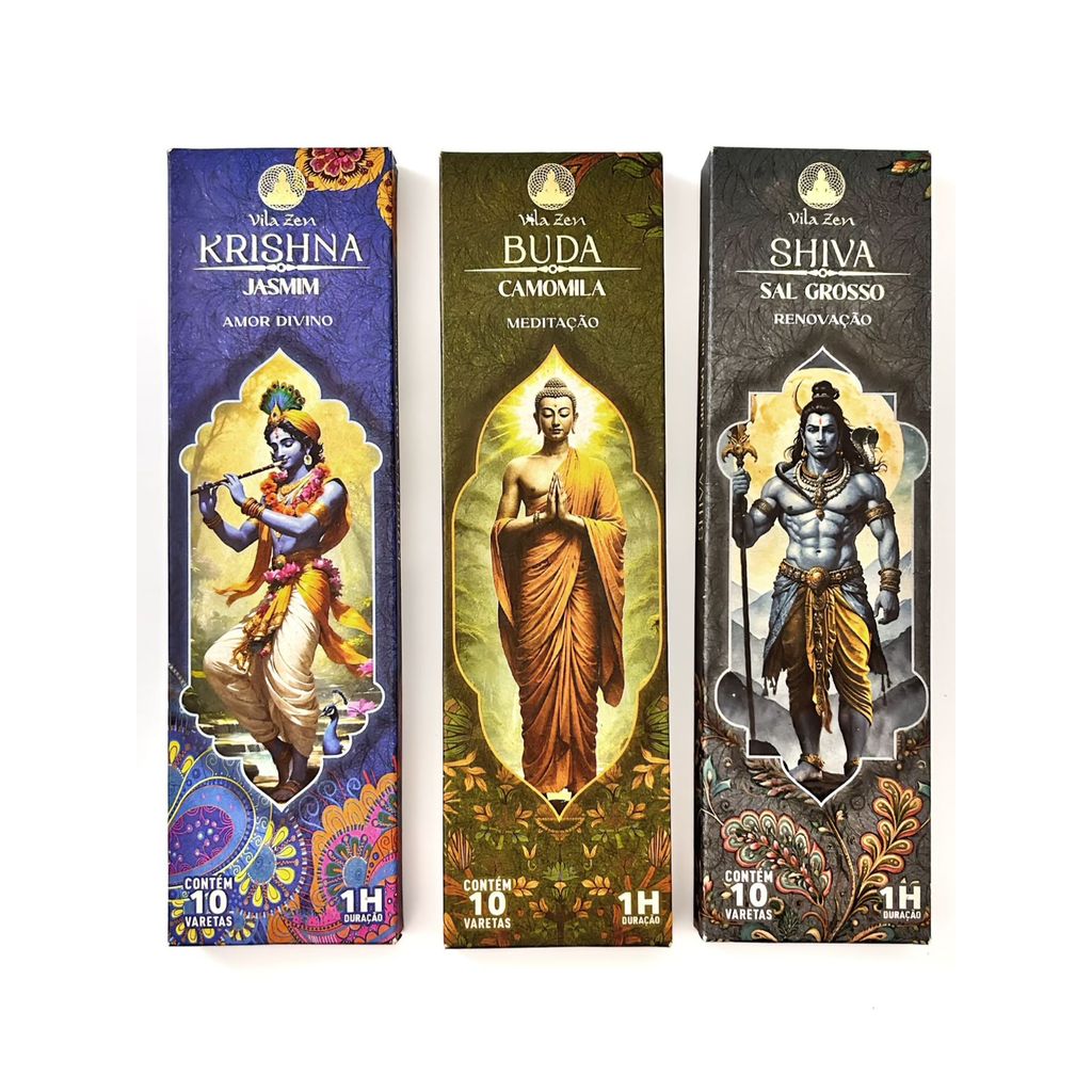 Kit Incensos Naturais dos Deuses Egípcios e Hindus Vila Zen Meditação Harmonia Equilíbrio