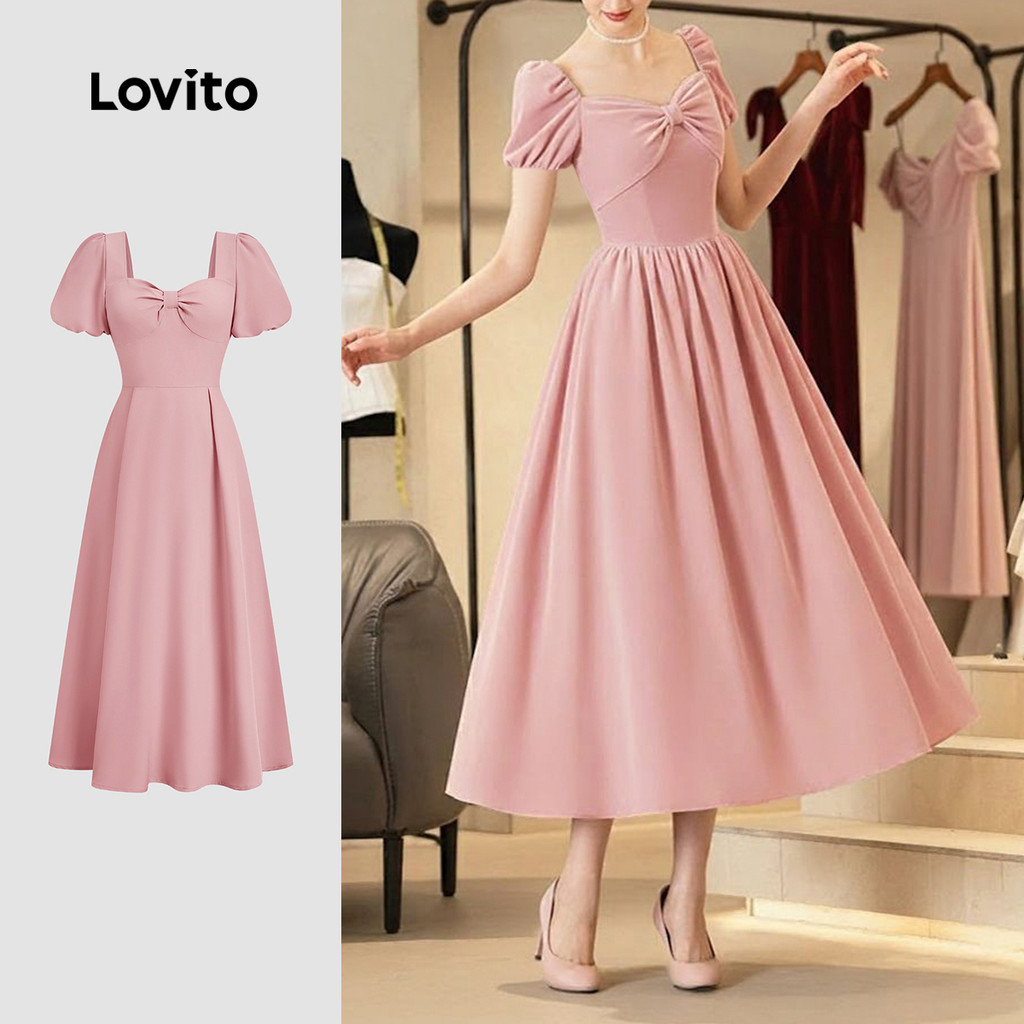 Lovito  Vestido de Festa Laço Zíper Primavera/verão Rosa para Mulheres L171ED229 em Oferta na Shopee