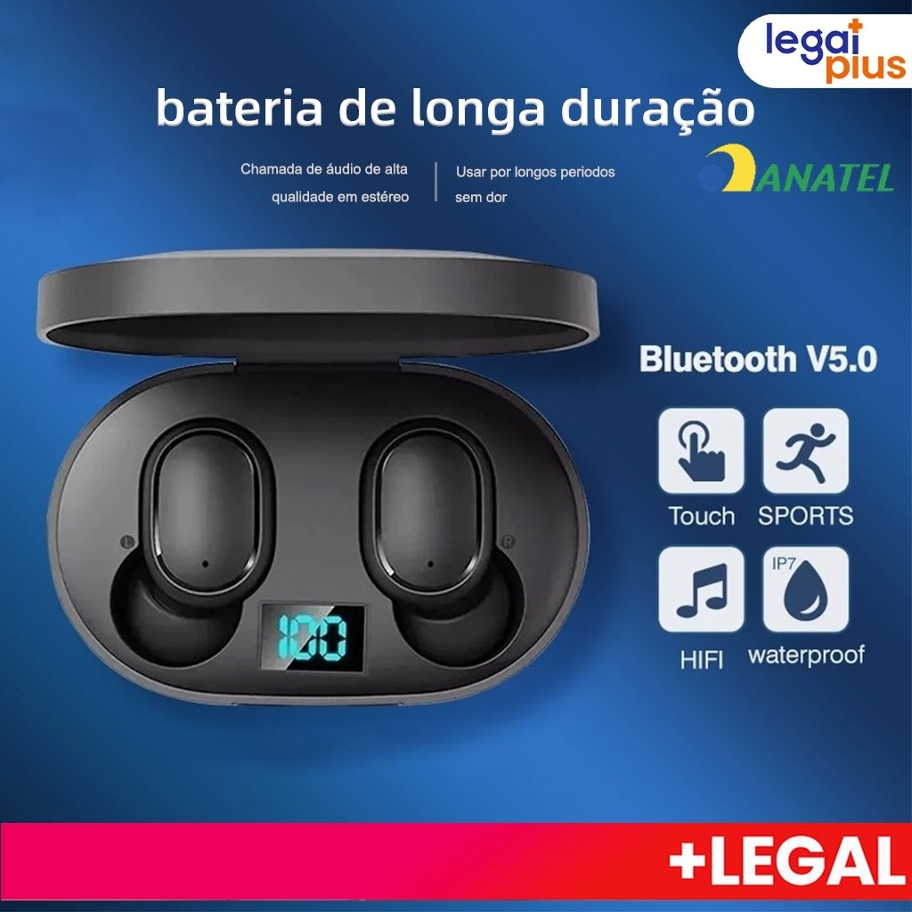 Fone De Ouvido Sem Fio E6s/A6S TWS Bluetooth 5.0 Tws Com Tela LED Digital