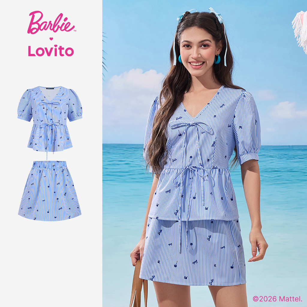 Barbie™ X Lovito Camisas ou Calças Casuais Amarrar Frontal Camisas ou Calças para Primavera/verão para Mulheres LB1AD046 em Oferta na Shopee