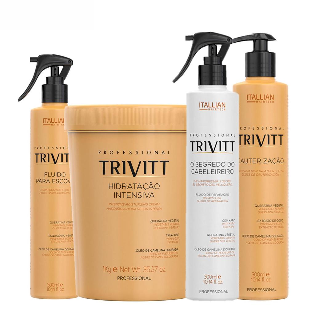 Kit Trivitt Hidratação Intensiva 1Kg + Segredo Do Cabeleireiro + Fluído Para Escova + Cauterização