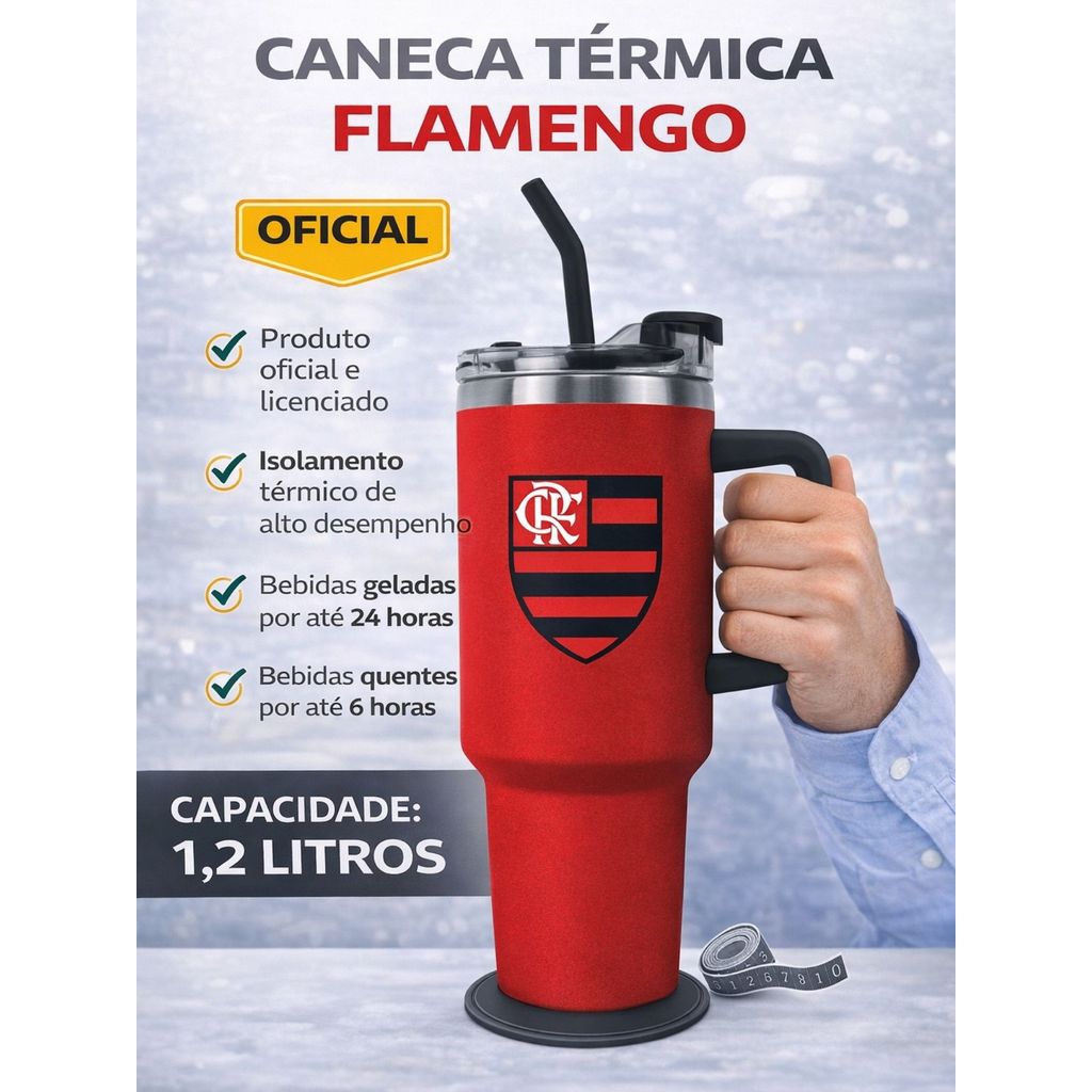 Caneca Copo Garrafa Térmico UP 1,2 Litros Grande Time Flamengo Oficial Presente Copão C\ Canudo