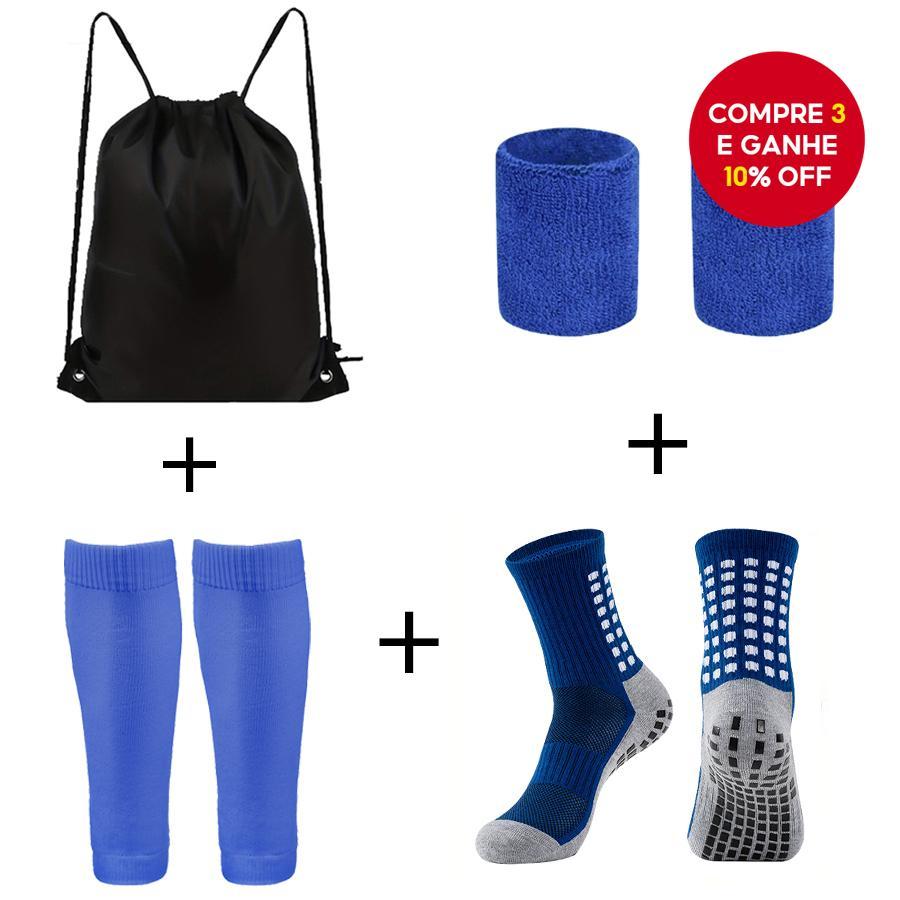 Pacote De Treinamento De Futebol E Rugby-Conjunto De 4 Peças Com Meias , Mangas De Panturrilha , Bolsa Pulseira (Preto/B