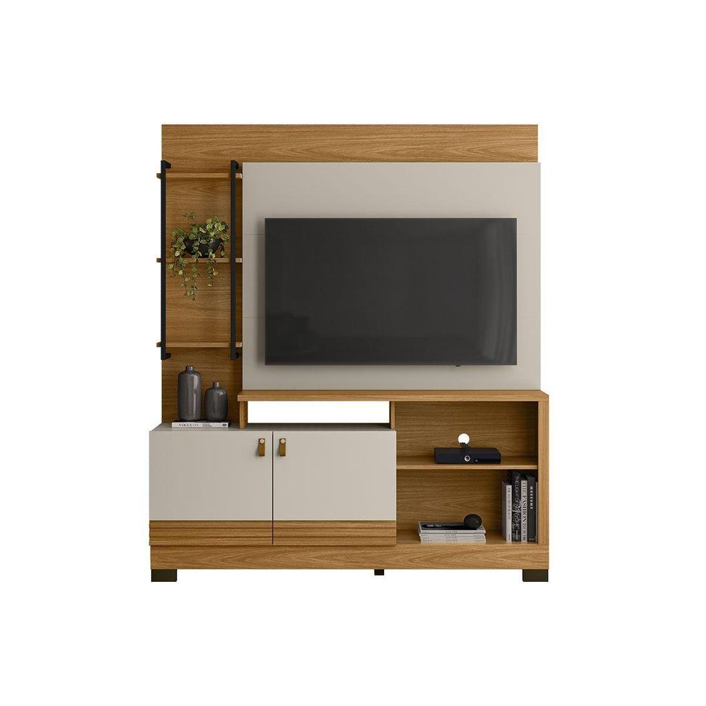 Home p/ TV até 50 Pol Alagoas c/ 2Portas 4Prateleiras e Pés 160x187cm Nature/Off White - Linea Brasil