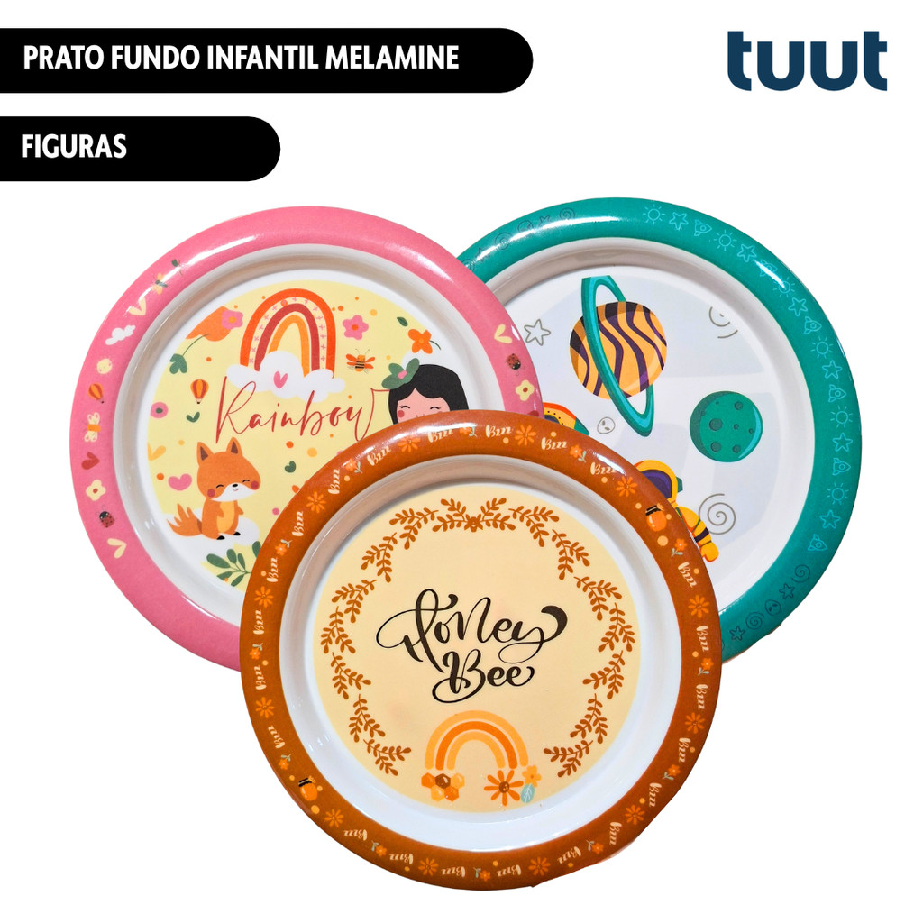Prato Fundo Infantil 22cm Figuras Redondo Melamine Resistente Yazi