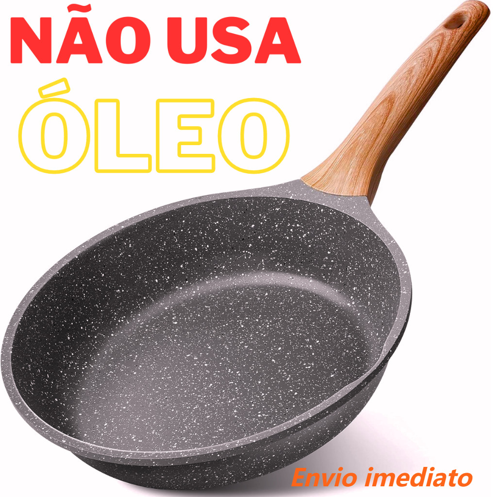 Imagem Frigideira 28cm Antiaderente De Alumínio Revestimento Cerâmico Premium Funda Cabo Madeira Não Gruda