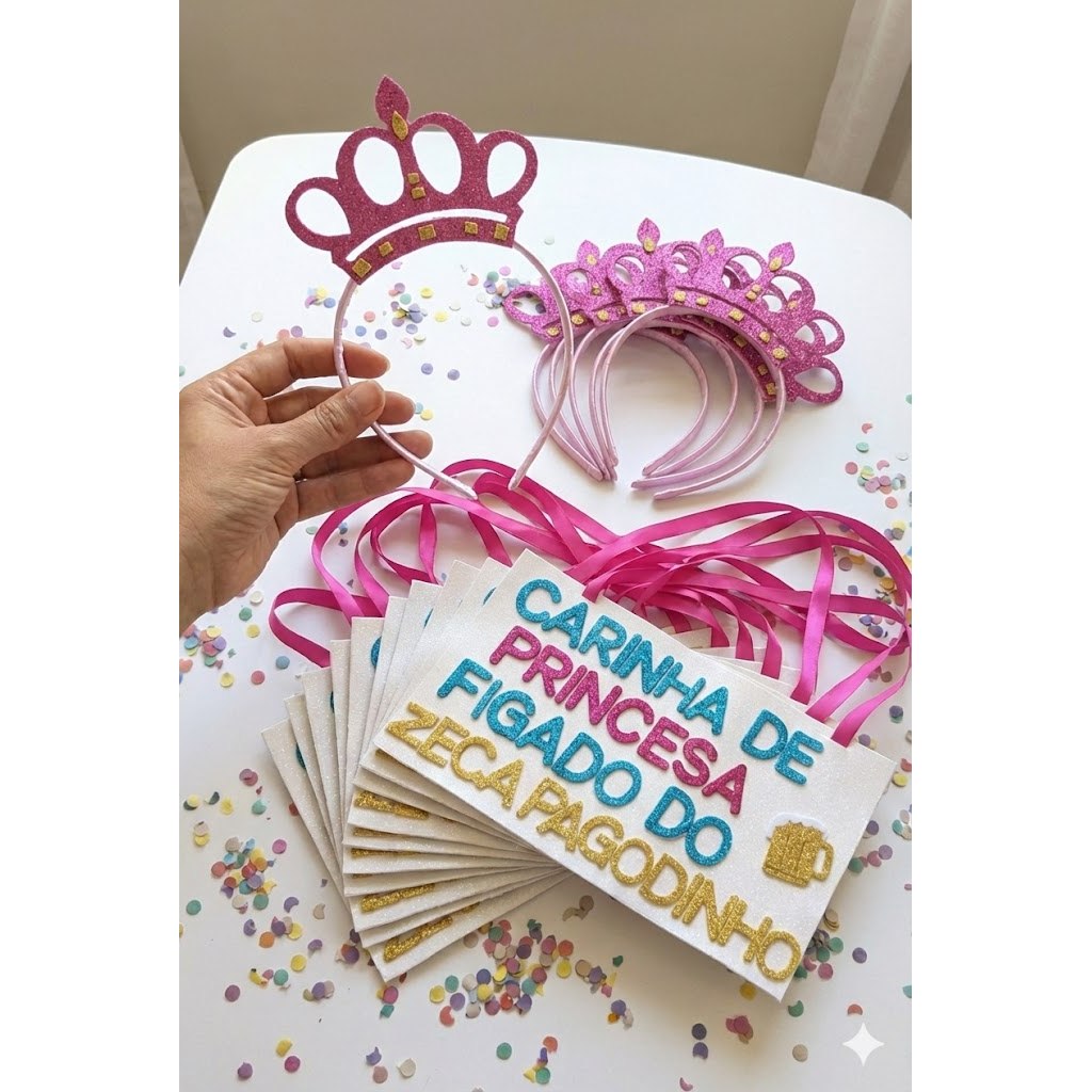 Kit Carnaval | Plaquinha e Tiara - Carinha de Princesa Fígado de Zeca Pagodinho